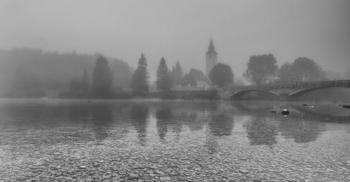 Lake Bohinj, Ribčev Lav, Slovenia Lake Bohinj, Ribčev Lav, Slovenia